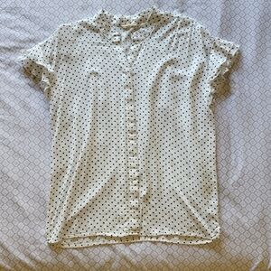 white polka-dot women's button down shirt, M